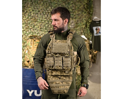Плитоноска 4 швидких скидання з наплічником Cordura піксель ПП4632