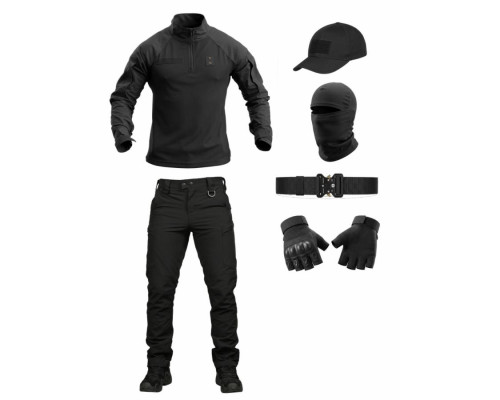 Літній тактичний костюм чорний 6в1 black ТР6919