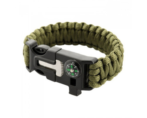 PARACORD БРАСЛІТ З ВІСКОРЕМ, КОМПАСОМ ТА СВИСТКОМ ОЛИВА /\