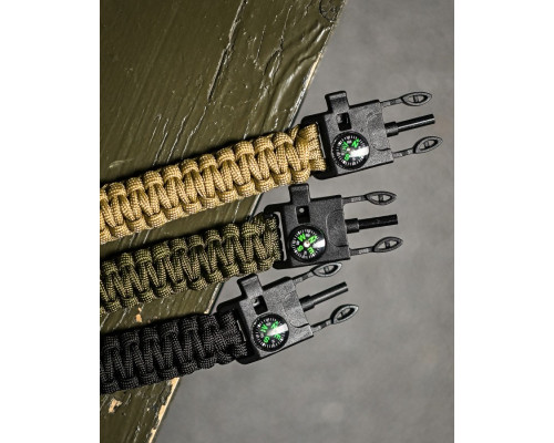 PARACORD БРАСЛІТ З ВІСКОРЕМ, КОМПАСОМ ТА СВИСТКОМ ОЛИВА /\ — фото 2