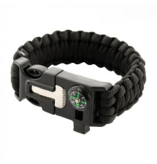 PARACORD БРАСЛІТ З ВІСКОРЕМ, КОМПАСОМ ТА СВИСТКОМ ЧОРНИЙ