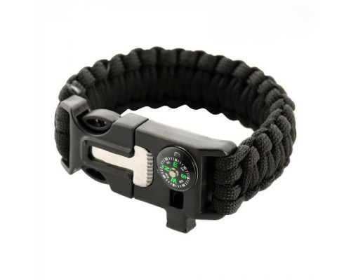PARACORD БРАСЛІТ З ВІСКОРЕМ, КОМПАСОМ ТА СВИСТКОМ ЧОРНИЙ