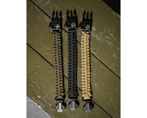 PARACORD БРАСЛІТ З ВІСКОРЕМ, КОМПАСОМ ТА СВИСТКОМ ЧОРНИЙ — фото 3