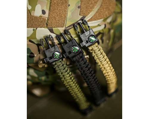 PARACORD БРАСЛІТ З ВІСКОРЕМ, КОМПАСОМ ТА СВИСТКОМ ЧОРНИЙ — фото 4