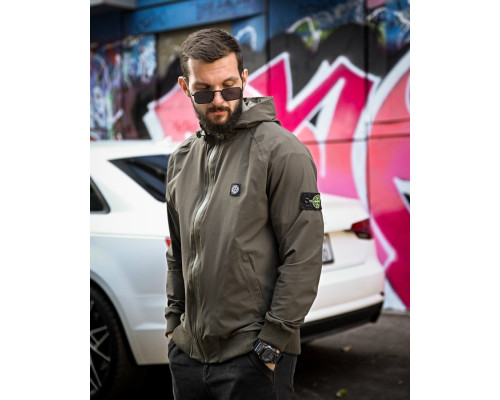 Міська вітровка Stone Island карман оліва 4 люкс ДЛ7037